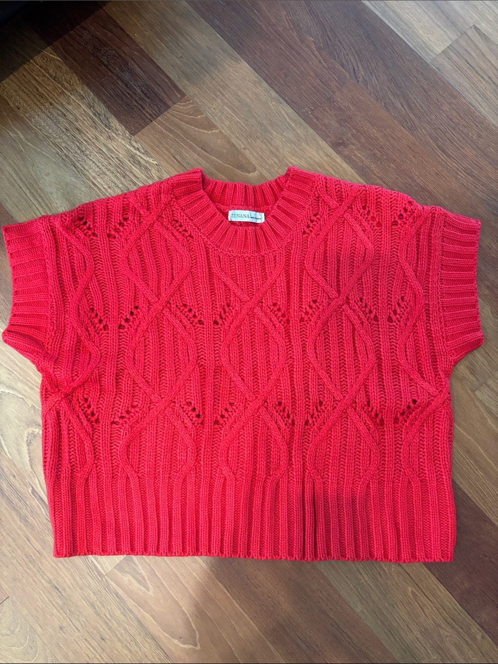 Zenana Cropped Cable-Knit Sweater Top in Red